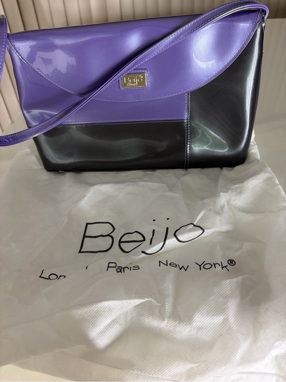 Beijo Two-Tone Purple and Black Patent Shoulder Bag